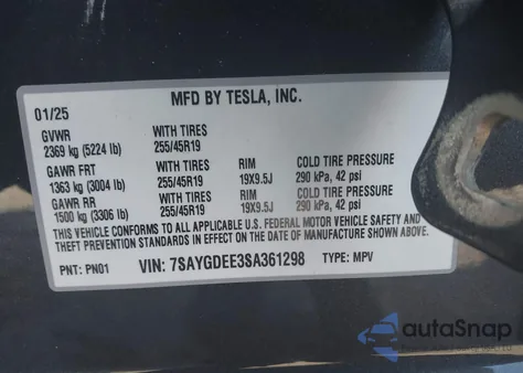 2025 Tesla Model Y Long Range Dual Motor All-Wheel Drive from USA, damaged, VIN 7SAYGDEE3SA361298